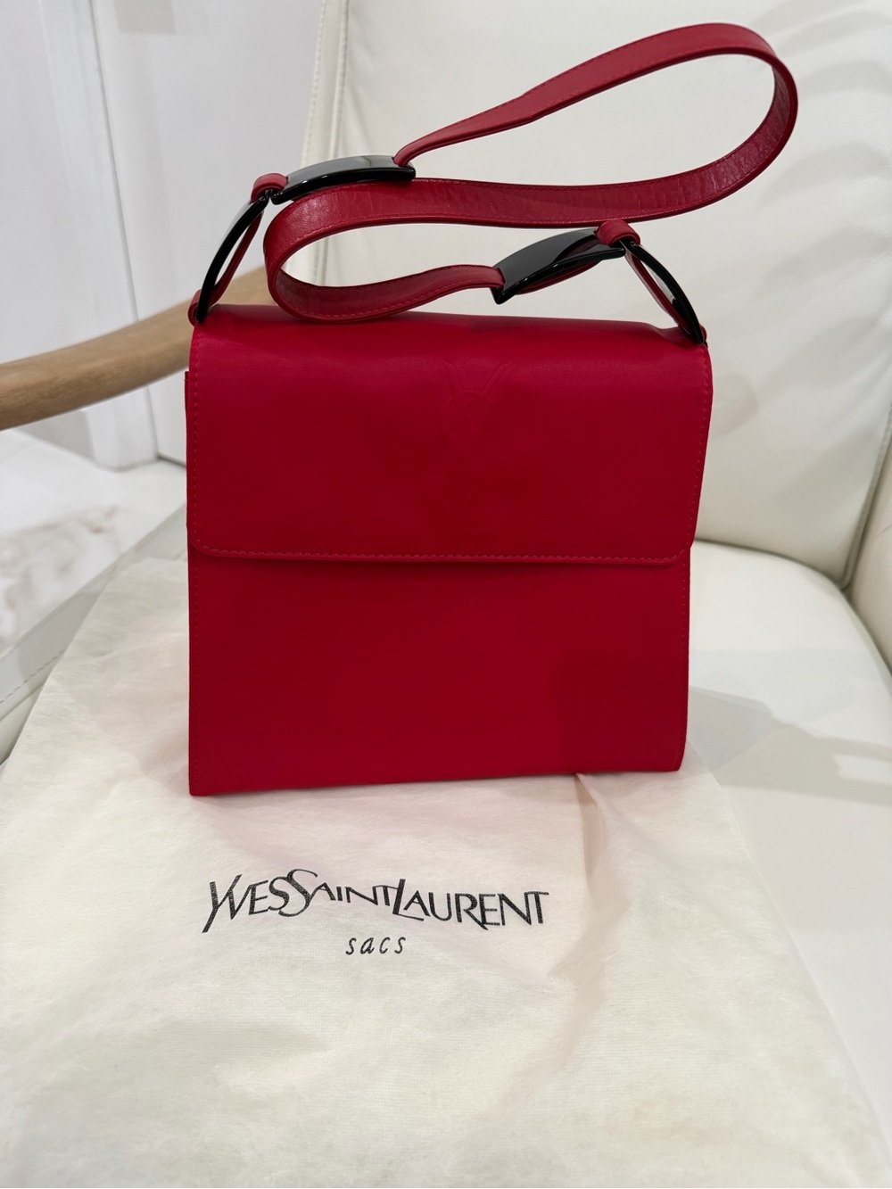 Yves Saint Laurent Red Structured Leather Shoulder Bag